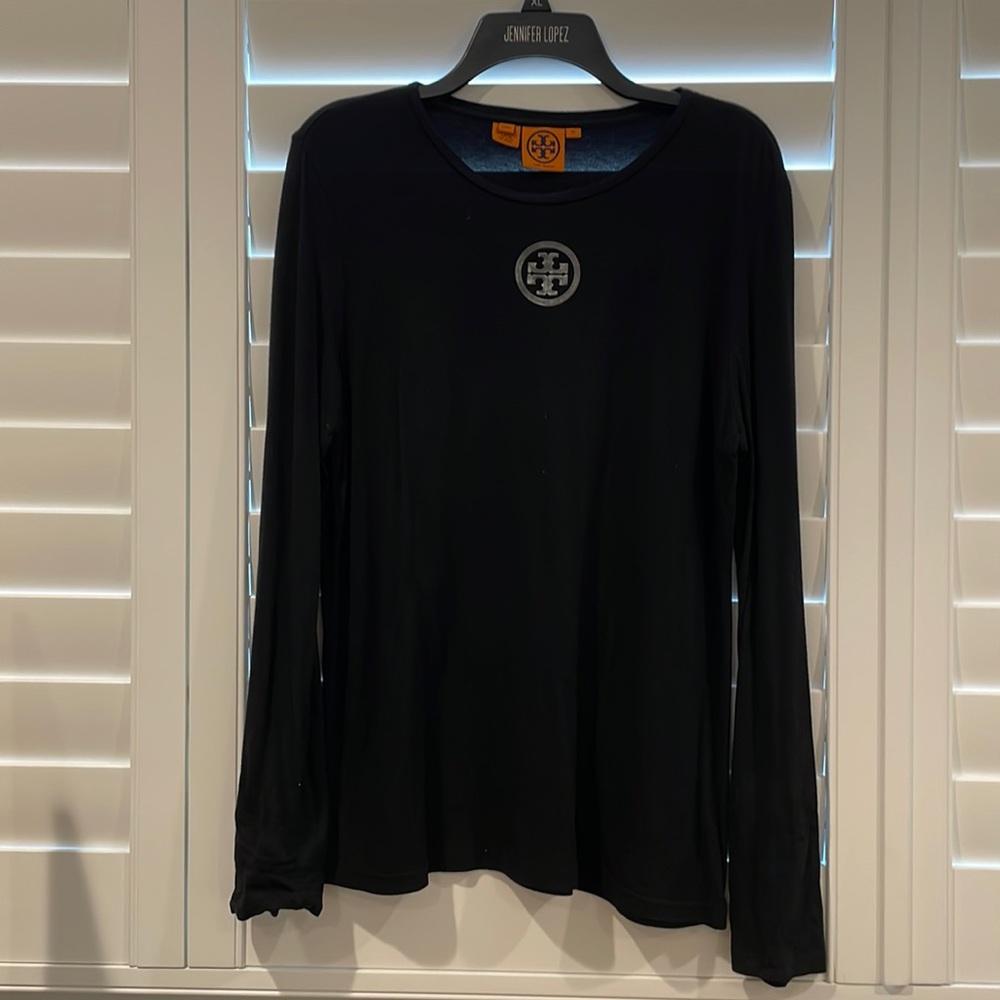 Vintage Black Long Sleeve Tory Burch Shirt with Gun Metal Design